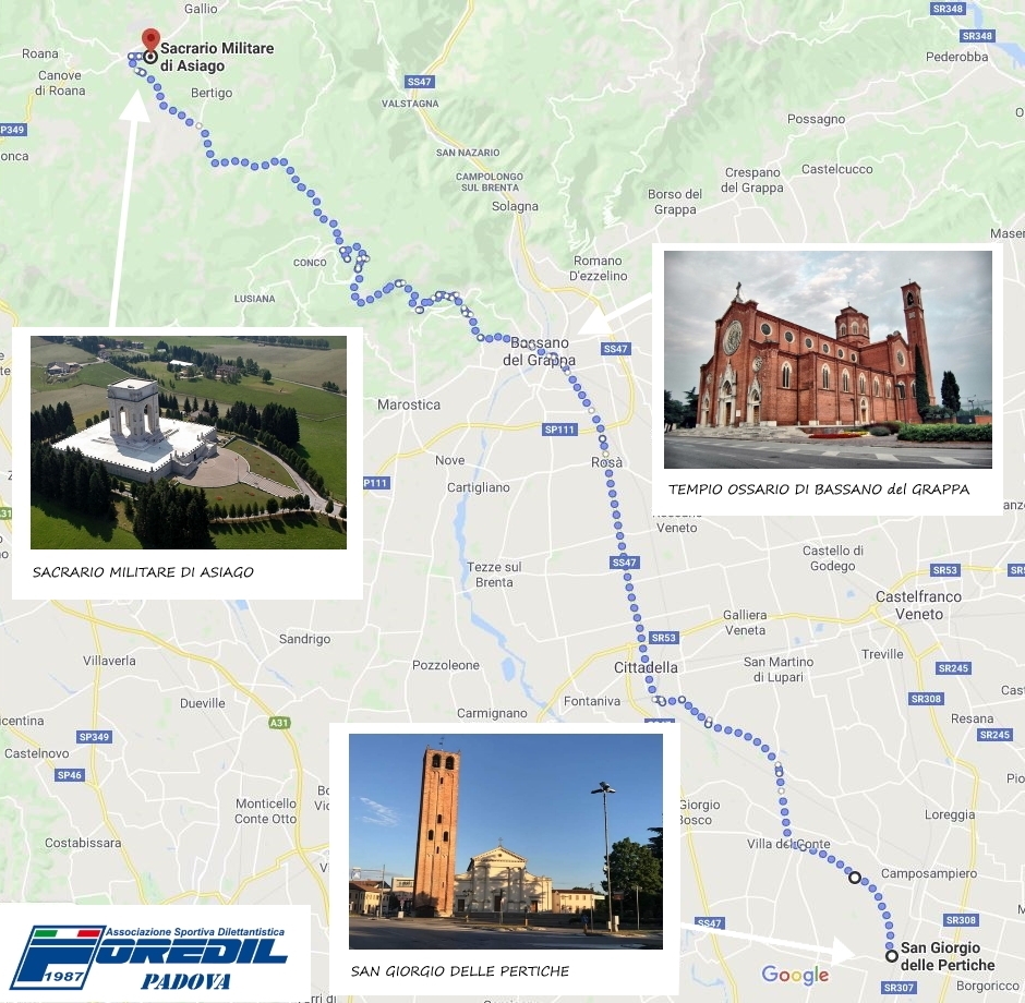 percorso staffetta solidale 2020 sacrario asiago